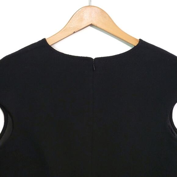 Faconnable Wool Cashmere V Neck Short Sleeve Black Midi Sheath Dress Size 14 - Picture 9 of 15